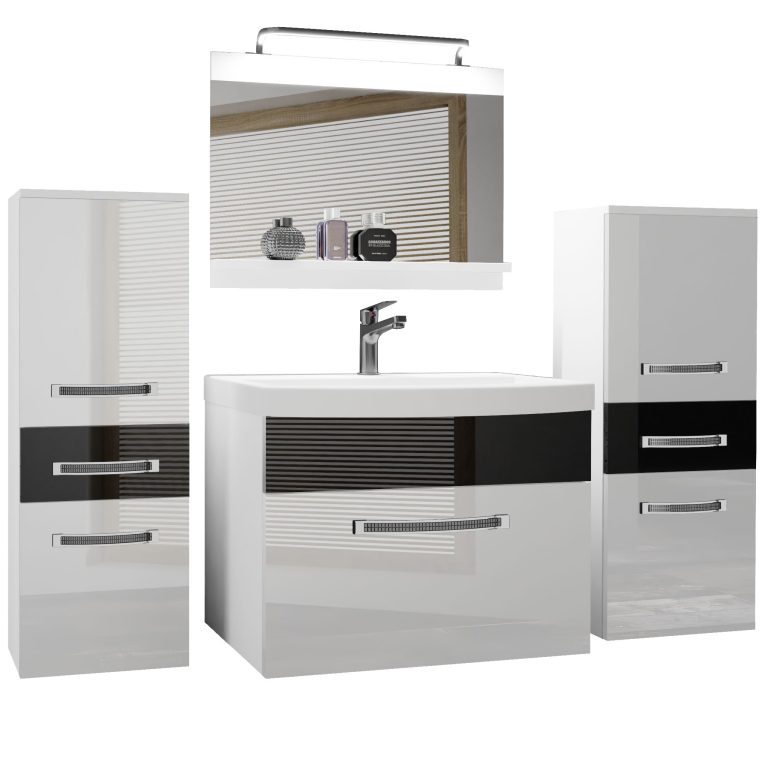 Koupelnový nábytek Belini Premium Full Version bílý lesk / černý lesk
+ umyvadlo + zrcadlo + LED osvětlení Glamour 65 Výrobce GLA P 4/0/W/WB/0/MB/PP
