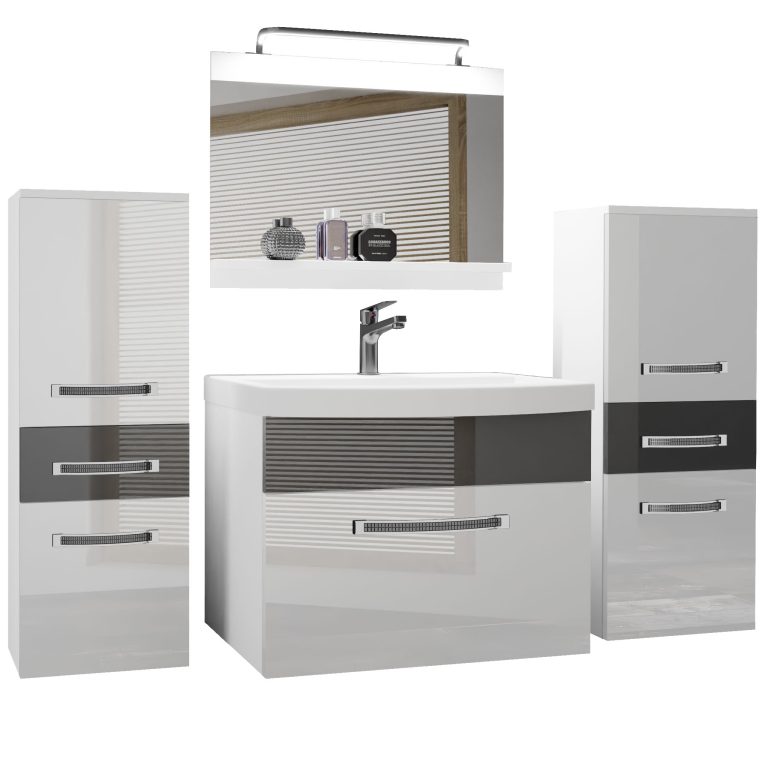 Koupelnový nábytek Belini Premium Full Version bílý lesk / šedý lesk
+ umyvadlo + zrcadlo + LED osvětlení Glamour 66 Výrobce GLA P 4/0/W/WS/0/MB/PP
