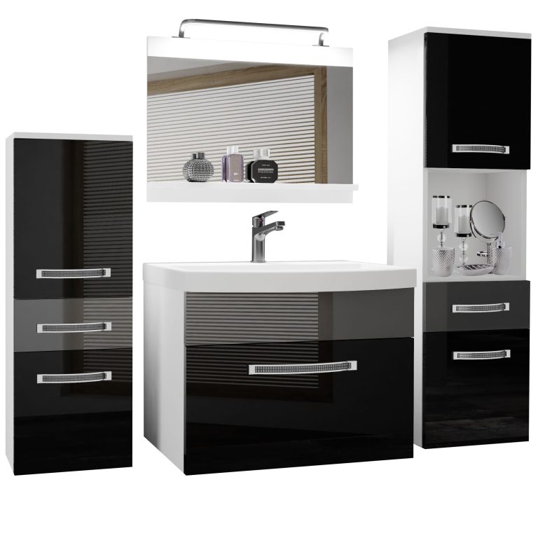 Koupelnový nábytek Belini Premium Full Version černý lesk / šedý lesk
+ umyvadlo + zrcadlo + LED osvětlení Glamour 87 Výrobce GLA P 5/0/W/BS/0/MB/PP
