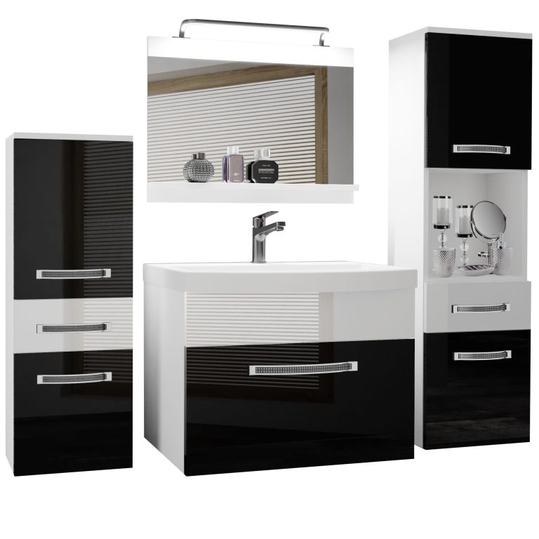 Koupelnový nábytek Belini Premium Full Version černý lesk / bílý lesk
+ umyvadlo + zrcadlo + LED osvětlení Glamour 86 Výrobce GLA P 5/0/W/BW/0/MB/PP
