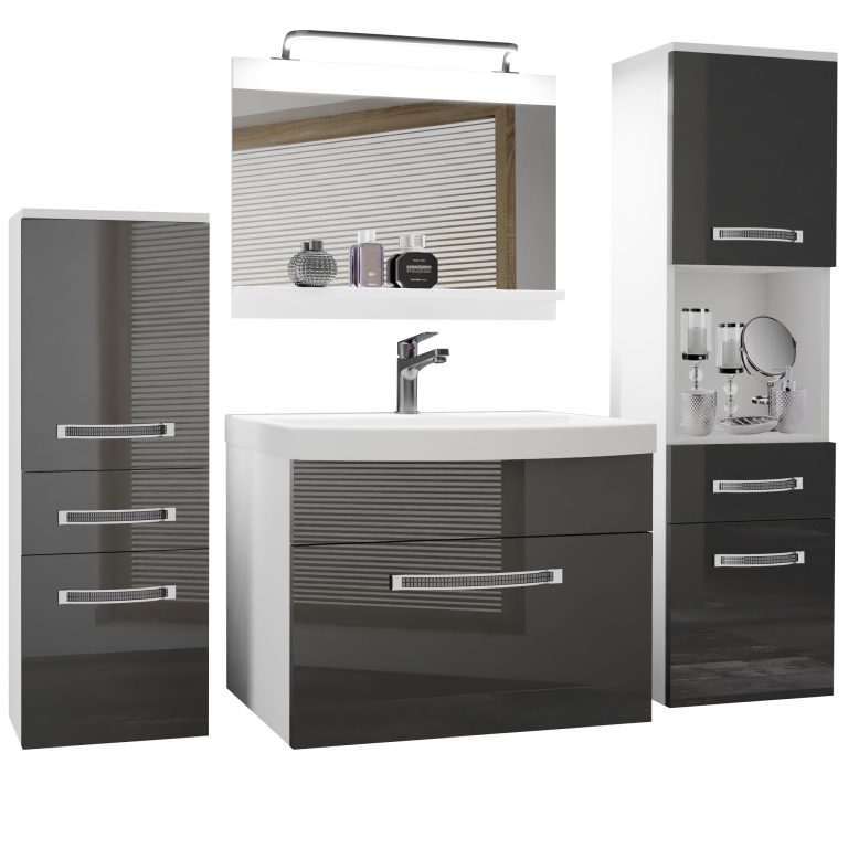 Koupelnový nábytek Belini Premium Full Version šedý lesk
+ umyvadlo + zrcadlo + LED osvětlení Glamour 83 Výrobce GLA P 5/0/W/S/0/MB/PP
