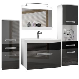 Koupelnový nábytek Belini Premium Full Version šedý lesk / černý lesk
+ umyvadlo + zrcadlo + LED osvětlení Glamour 88 Výrobce
