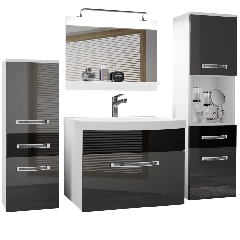 Koupelnový nábytek Belini Premium Full Version šedý lesk / černý lesk
+ umyvadlo + zrcadlo + LED osvětlení Glamour 88 Výrobce GLA P 5/0/W/SB/0/MB/PP
