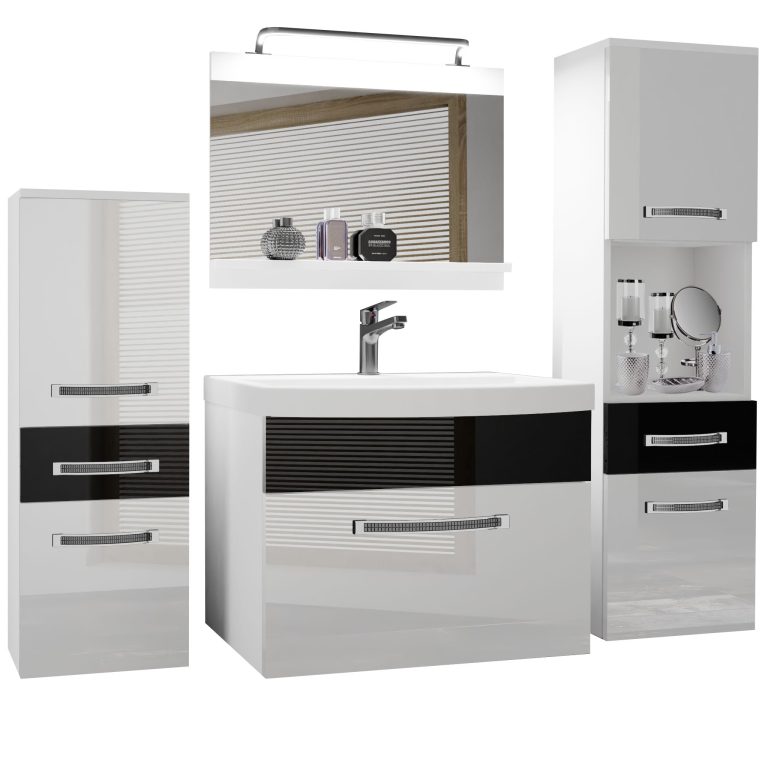 Koupelnový nábytek Belini Premium Full Version bílý lesk / černý lesk
+ umyvadlo + zrcadlo + LED osvětlení Glamour 84 Výrobce GLA P 5/0/W/WB/0/MB/PP
