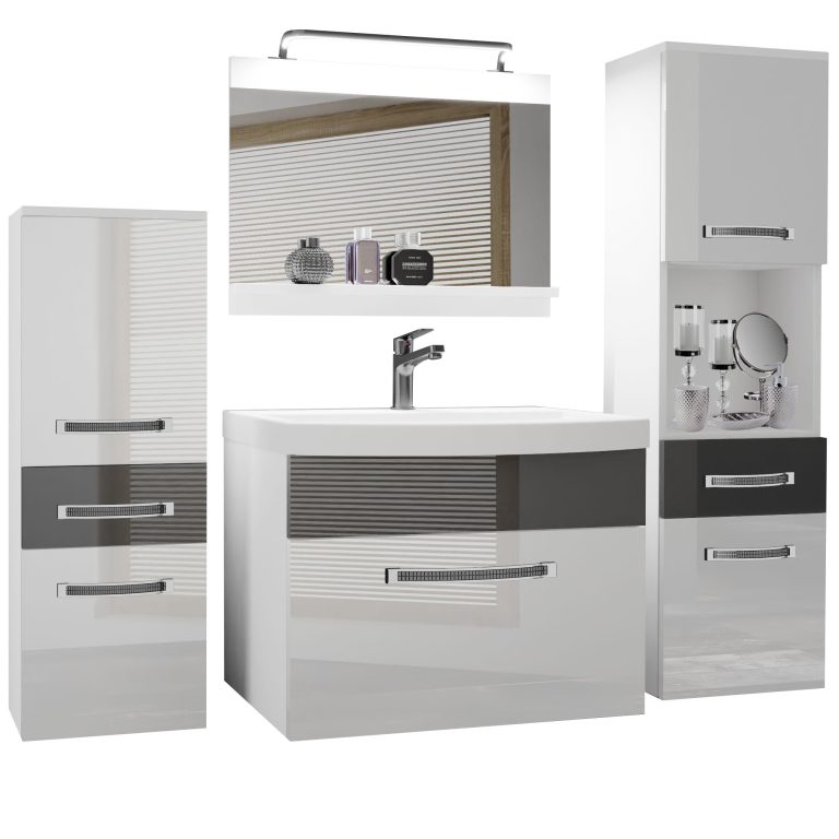 Koupelnový nábytek Belini Premium Full Version bílý lesk / šedý lesk
+ umyvadlo + zrcadlo + LED osvětlení Glamour 85 Výrobce GLA P 5/0/W/WS/0/MB/PP
