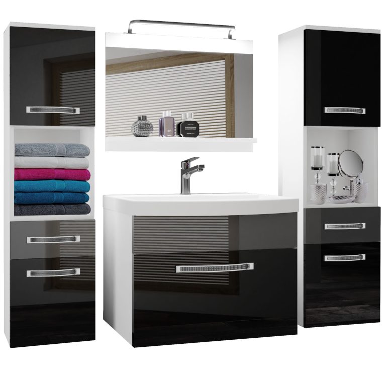 Koupelnový nábytek Belini Premium Full Version černý lesk / šedý lesk + umyvadlo + zrcadlo + LED osvětlení Glamour 106 Výrobce GLA P 6/0/W/BS/0/MB/PP
