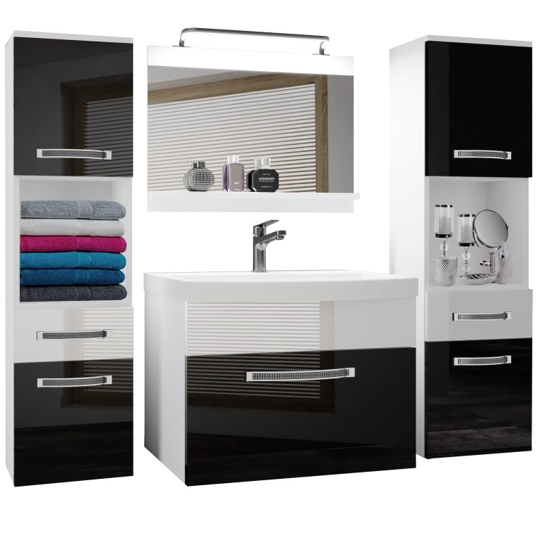 Koupelnový nábytek Belini Premium Full Version černý lesk / bílý lesk
+ umyvadlo + zrcadlo + LED osvětlení Glamour 105 Výrobce GLA P 6/0/W/BW/0/MB/PP
