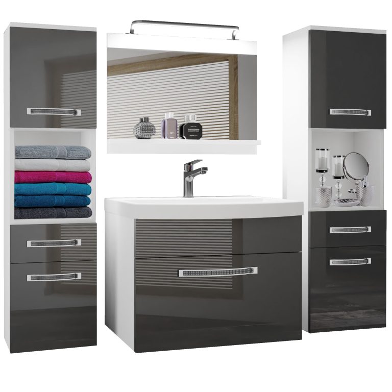 Koupelnový nábytek Belini Premium Full Version šedý lesk
+ umyvadlo + zrcadlo + LED osvětlení Glamour 102 Výrobce GLA P 6/0/W/S/0/MB/PP
