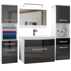 Koupelnový nábytek Belini Premium Full Version šedý lesk / černý lesk + umyvadlo + zrcadlo + LED osvětlení Glamour 107 Výrobce
