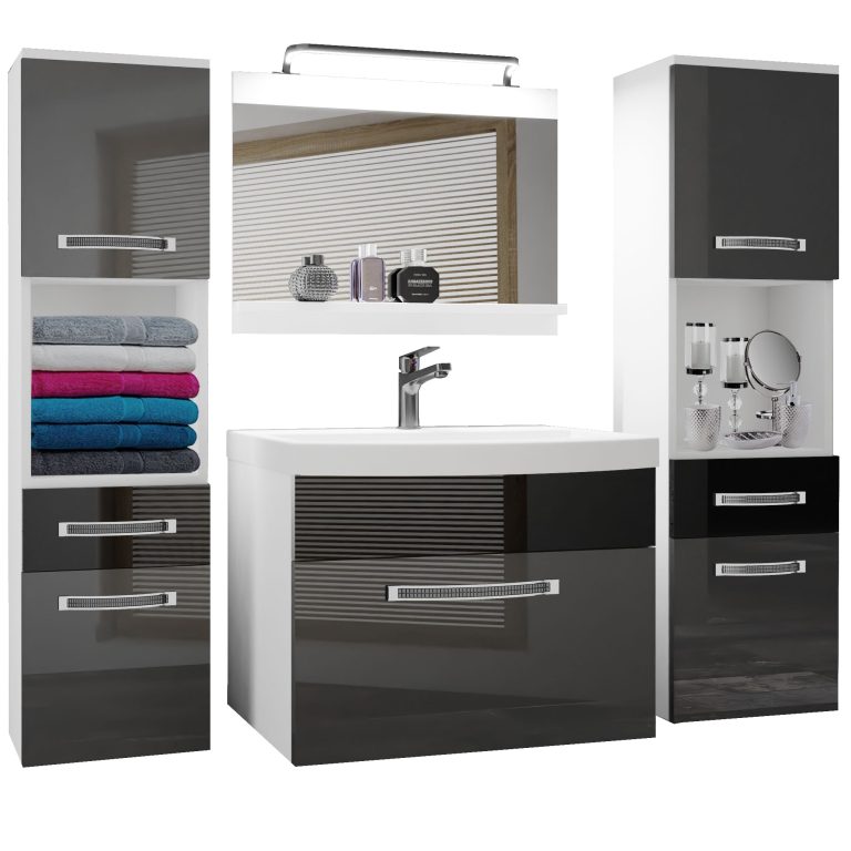 Koupelnový nábytek Belini Premium Full Version šedý lesk / černý lesk + umyvadlo + zrcadlo + LED osvětlení Glamour 107 Výrobce GLA P 6/0/W/SB/0/MB/PP
