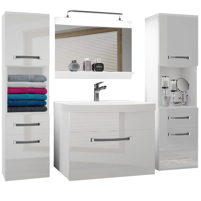 Koupelnový nábytek Belini Premium Full Version bílý lesk + umyvadlo + zrcadlo + LED osvětlení Glamour 100 Výrobce GLA P 6/0/W/W/0/MB/PP
