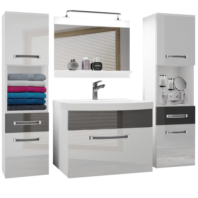 Koupelnový nábytek Belini Premium Full Version bílý lesk / šedý lesk
+ umyvadlo + zrcadlo + LED osvětlení Glamour 104 Výrobce GLA P 6/0/W/WS/0/MB/PP
