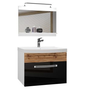 Koupelnový nábytek Belini Premium Full Version černý lesk / dub wotan + umyvadlo + zrcadlo + LED osvětlení Glamour 19 Výrobce
