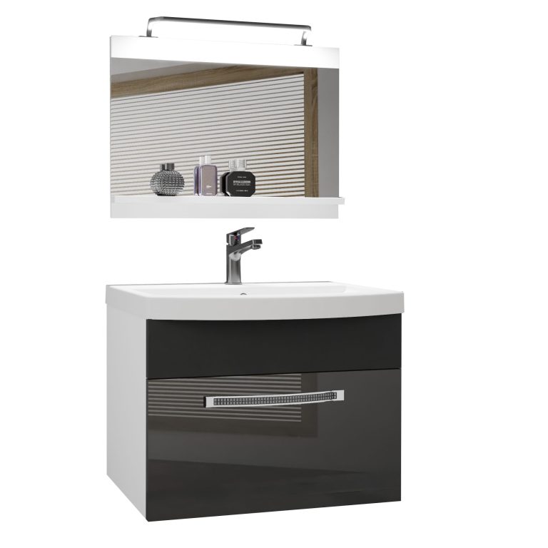 Koupelnový nábytek Belini Premium Full Version šedý lesk / černý mat + umyvadlo + zrcadlo + LED osvětlení Glamour 13 Výrobce GLA PM 1/0/W/SB/0/MB/PP