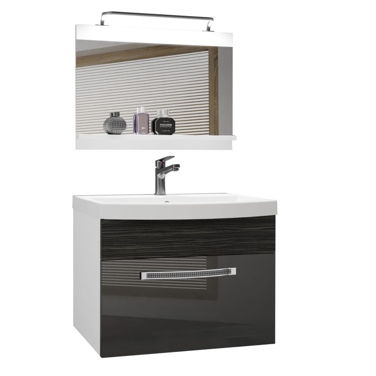 Koupelnový nábytek Belini Premium Full Version šedý lesk / královský eben + umyvadlo + zrcadlo + LED osvětlení Glamour 14 Výrobce GLA PM 1/0/W/SHK/0/MB/PP
