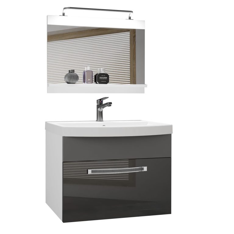 Koupelnový nábytek Belini Premium Full Version šedý lesk / šedý mat + umyvadlo + zrcadlo + LED osvětlení Glamour 15 Výrobce GLA PM 1/0/W/SSR/0/MB/PP
