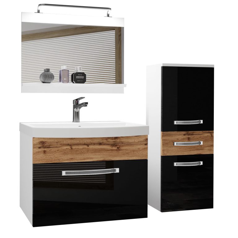 Koupelnový nábytek Belini Premium Full Version černý lesk / dub wotan + umyvadlo + zrcadlo + LED osvětlení Glamour 38 Výrobce GLA PM 2/0/W/BDW/0/MB/PP
