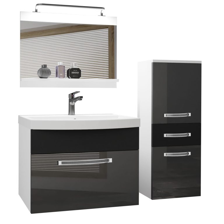 Koupelnový nábytek Belini Premium Full Version šedý lesk / černý mat + umyvadlo + zrcadlo + LED osvětlení Glamour 32 Výrobce GLA PM 2/0/W/SB/0/MB/PP
