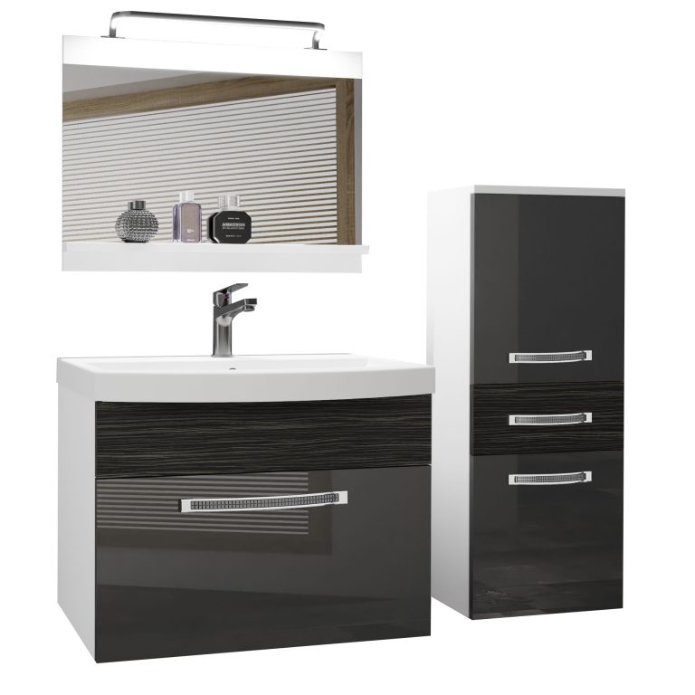 Koupelnový nábytek Belini Premium Full Version šedý lesk / královský eben + umyvadlo + zrcadlo + LED osvětlení Glamour 32 Výrobce GLA PM 2/0/W/SHK/0/MB/PP
