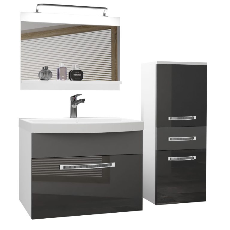 Koupelnový nábytek Belini Premium Full Version šedý lesk / šedý mat + umyvadlo + zrcadlo + LED osvětlení Glamour 34 Výrobce GLA PM 2/0/W/SSR/0/MB/PP
 