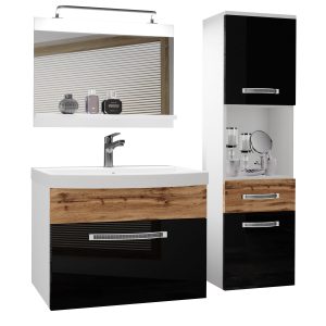 Koupelnový nábytek Belini Premium Full Version černý lesk / dub wotan + umyvadlo + zrcadlo + LED osvětlení Glamour 57 Výrobce
