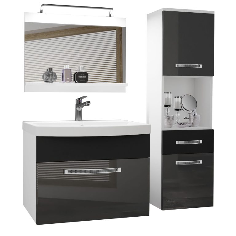 Koupelnový nábytek Belini Premium Full Version šedý lesk / černý lesk
+ umyvadlo + zrcadlo + LED osvětlení Glamour 50 Výrobce GLA PM 3/0/W/SB/0/MB/PP
