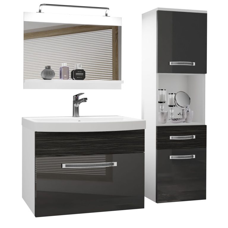 Koupelnový nábytek Belini Premium Full Version šedý lesk / královský eben + umyvadlo + zrcadlo + LED osvětlení Glamour 52 Výrobce GLA PM 3/0/W/SHK/0/MB/PP
