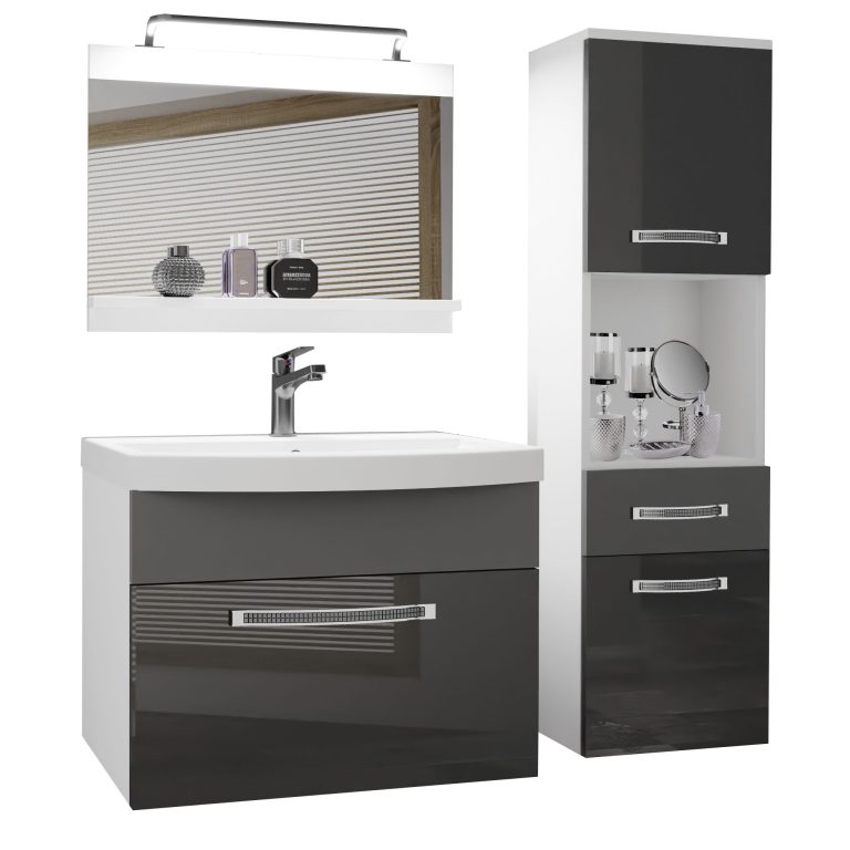 Koupelnový nábytek Belini Premium Full Version šedý lesk / šedý mat
+ umyvadlo + zrcadlo + LED osvětlení Glamour 53 Výrobce GLA PM 3/0/W/SSR/0/MB/PP
