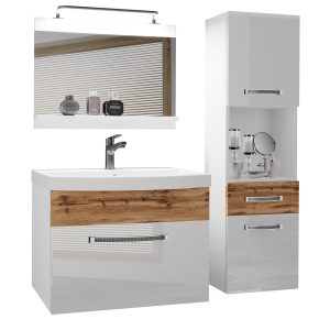 Koupelnový nábytek Belini Premium Full Version bílý lesk / dub wotan
 + umyvadlo + zrcadlo + LED osvětlení Glamour 55 Výrobce
