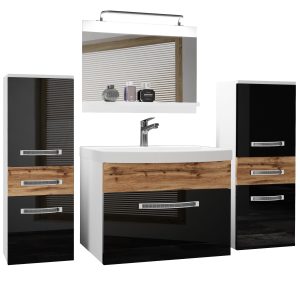 Koupelnový nábytek Belini Premium Full Version černý lesk / dub wotan + umyvadlo + zrcadlo + LED osvětlení Glamour 76 Výrobce
