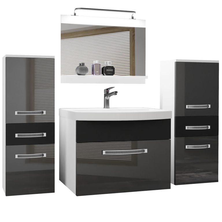 Koupelnový nábytek Belini Premium Full Version šedý lesk / černý mat
+ umyvadlo + zrcadlo + LED osvětlení Glamour 70 Výrobce GLA PM 4/0/W/SB/0/MB/PP
