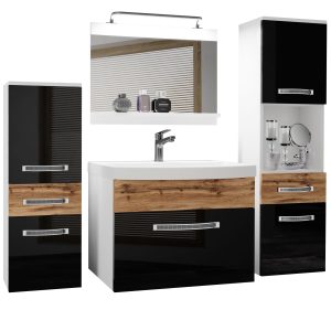 Koupelnový nábytek Belini Premium Full Version černý lesk / dub wotan+ umyvadlo + zrcadlo + LED osvětlení Glamour 95 Výrobce
