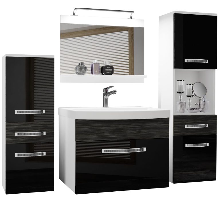Koupelnový nábytek Belini Premium Full Version černý lesk / královský eben + umyvadlo + zrcadlo + LED osvětlení Glamour 94 Výrobce GLA PM 5/0/W/BHK/0/MB/PP

