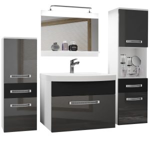 Koupelnový nábytek Belini Premium Full Version šedý lesk / černý mat + umyvadlo + zrcadlo + LED osvětlení Glamour 89 Výrobce
