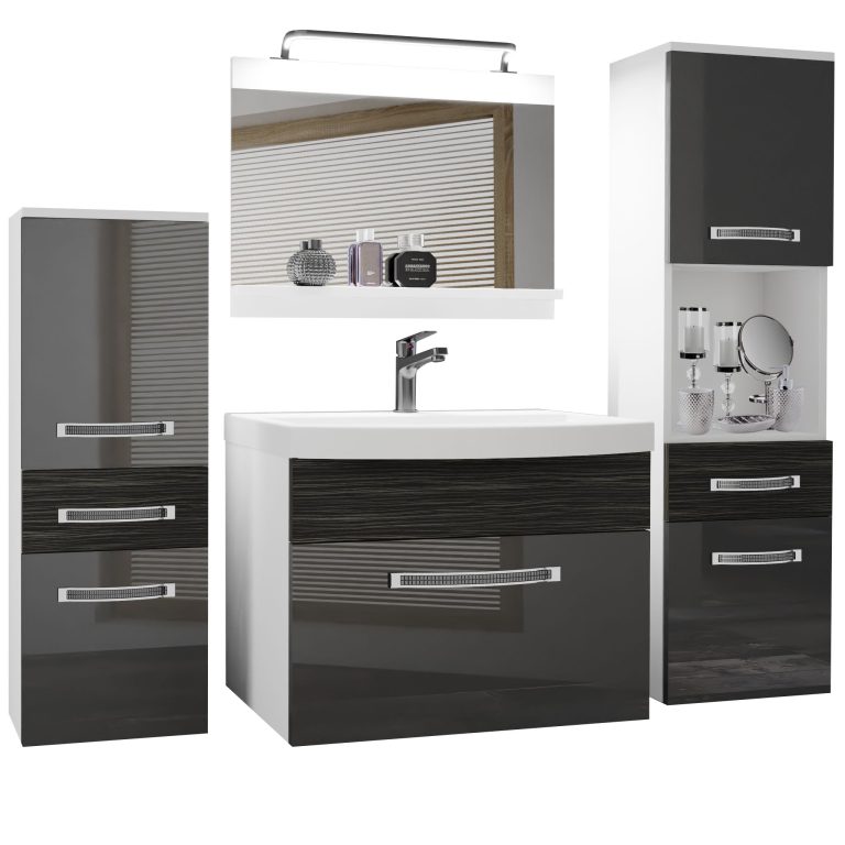 Koupelnový nábytek Belini Premium Full Version šedý lesk / královský eben + umyvadlo + zrcadlo + LED osvětlení Glamour 90 Výrobce GLA PM 5/0/W/SHK/0/MB/PP
 