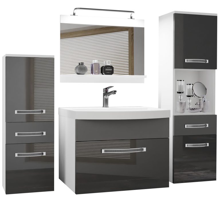 Koupelnový nábytek Belini Premium Full Version šedý lesk / šedý mat
+ umyvadlo + zrcadlo + LED osvětlení Glamour 91 Výrobce GLA PM 5/0/W/SSR/0/MB/PP
 