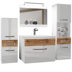 Koupelnový nábytek Belini Premium Full Version bílý lesk / dub wotan
+ umyvadlo + zrcadlo + LED osvětlení Glamour 93 Výrobce
