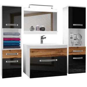 Koupelnový nábytek Belini Premium Full Version černý lesk / dub wotan + umyvadlo + zrcadlo + LED osvětlení Glamour 114 Výrobce
