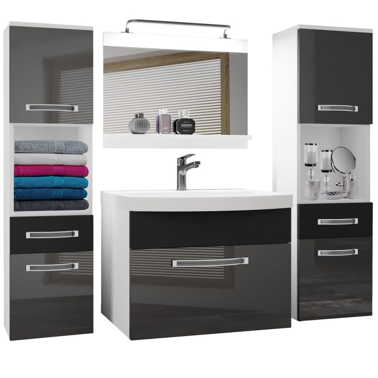 Koupelnový nábytek Belini Premium Full Version šedý lesk / černý mat + umyvadlo + zrcadlo + LED osvětlení Glamour 108 Výrobce GLA PM 6/0/W/SB/0/MB/PP
