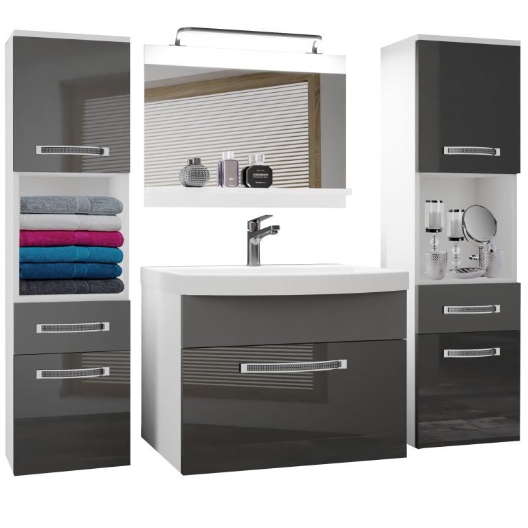 Koupelnový nábytek Belini Premium Full Version šedý lesk / šedý mat + umyvadlo + zrcadlo + LED osvětlení Glamour 110 Výrobce GLA PM 6/0/W/SSR/0/MB/PP
