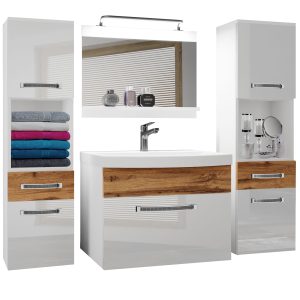 Koupelnový nábytek Belini Premium Full Version bílý lesk / dub wotan + umyvadlo + zrcadlo + LED osvětlení Glamour 112 Výrobce
