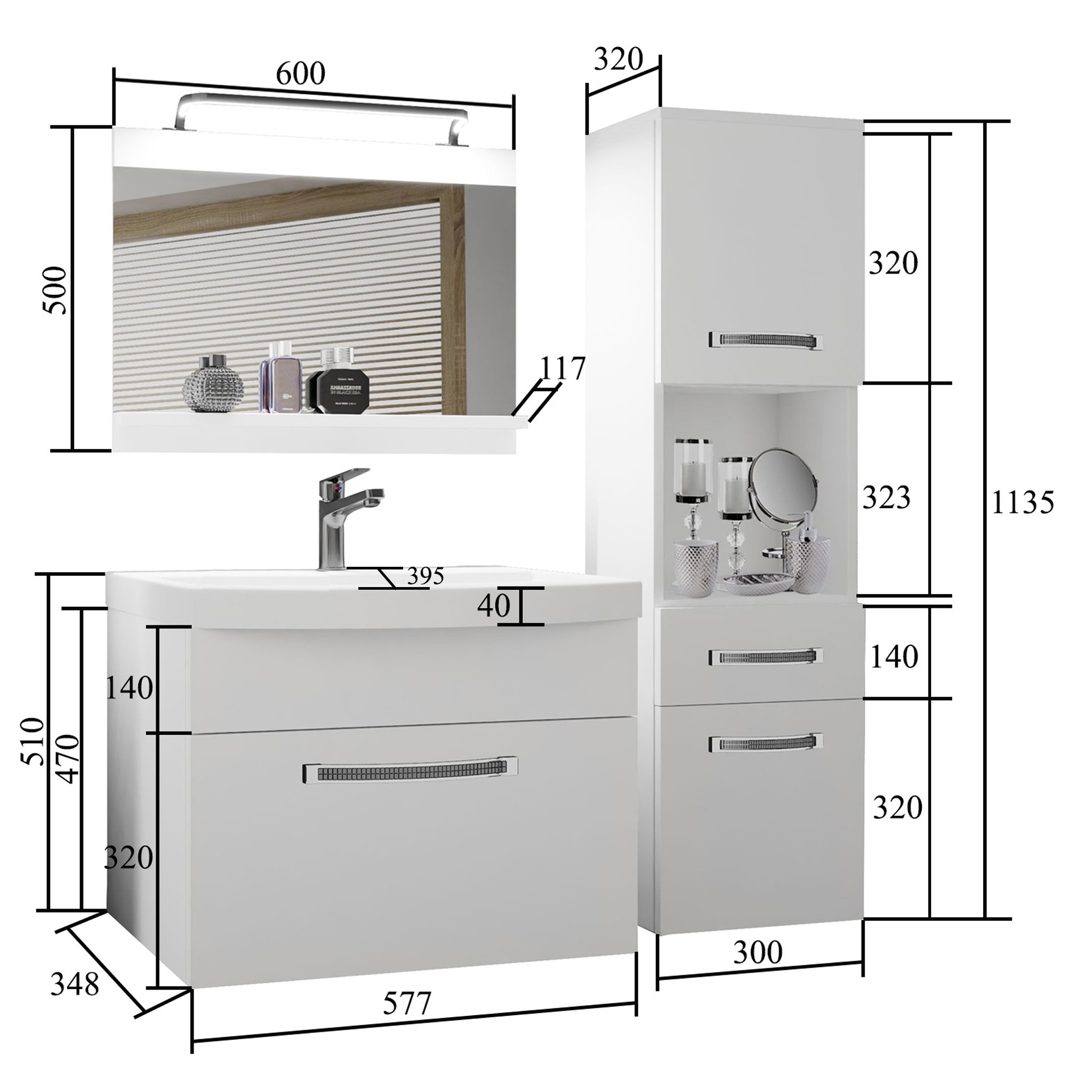 Koupelnový nábytek Belini Premium Full Version černý lesk
 + umyvadlo + zrcadlo + LED osvětlení Glamour 44 Výrobce GLA P 3/0/W/B/0/MB/PP
