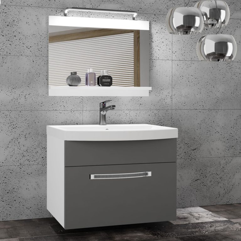 Koupelnový nábytek Belini Premium Full Version šedý mat + umyvadlo + zrcadlo + LED osvětlení Glamour 3 Výrobce 3 GLA M 1/0/W/SR/0/MB/PP