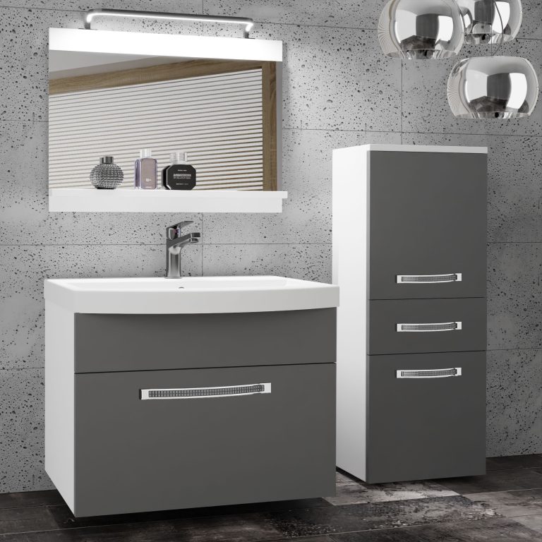Koupelnový nábytek Belini Premium Full Version šedý mat + umyvadlo + zrcadlo + LED osvětlení Glamour 22 Výrobce GLA M 2/0/W/SR/0/MB/PP
