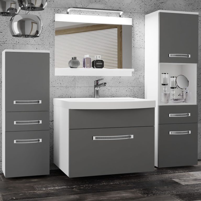 Koupelnový nábytek Belini Premium Full Version šedý mat
+ umyvadlo + zrcadlo + LED osvětlení Glamour 79 Výrobce GLA M 5/0/W/SR/0/MB/PP
