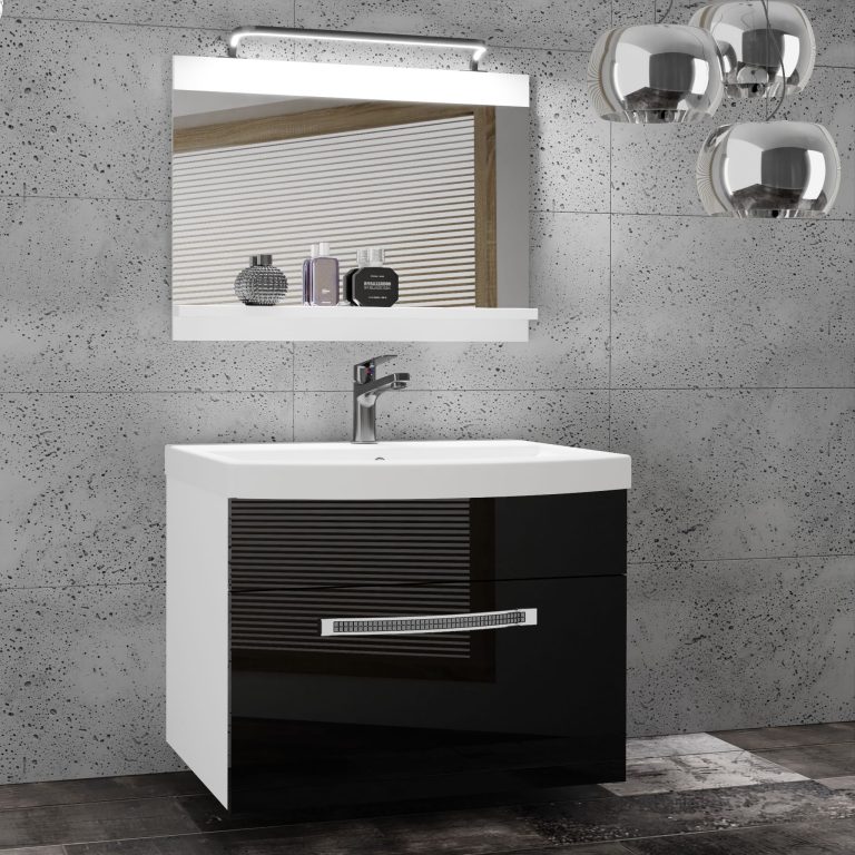 Koupelnový nábytek Belini Premium Full Version černý lesk + umyvadlo + zrcadlo + LED osvětlení Glamour 6 Výrobce GLA P 1/0/W/B/0/MB/PP
