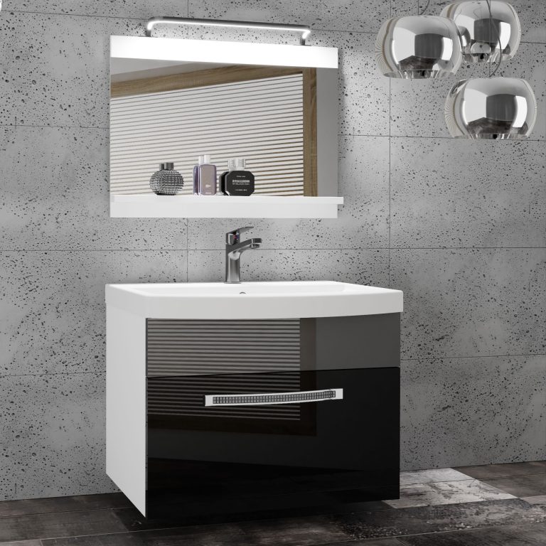Koupelnový nábytek Belini Premium Full Version černý lesk / šedý lesk + umyvadlo + zrcadlo + LED osvětlení Glamour 11 Výrobce GLA P 1/0/W/BS/0/MB/PP
