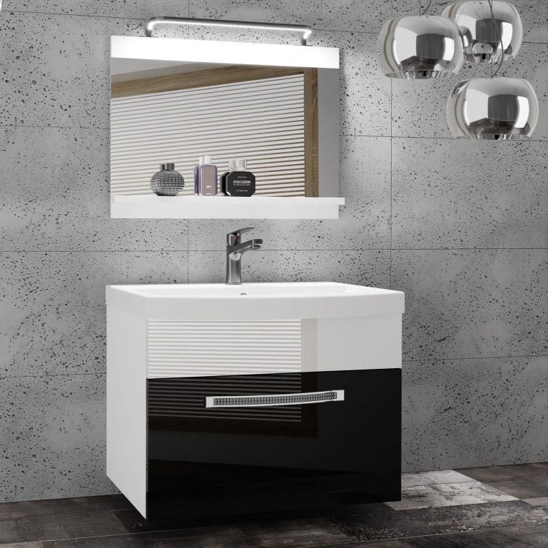 Koupelnový nábytek Belini Premium Full Version černý lesk / bílý lesk + umyvadlo + zrcadlo + LED osvětlení Glamour 10 Výrobce LA P 1/0/W/BW/0/MB/PP