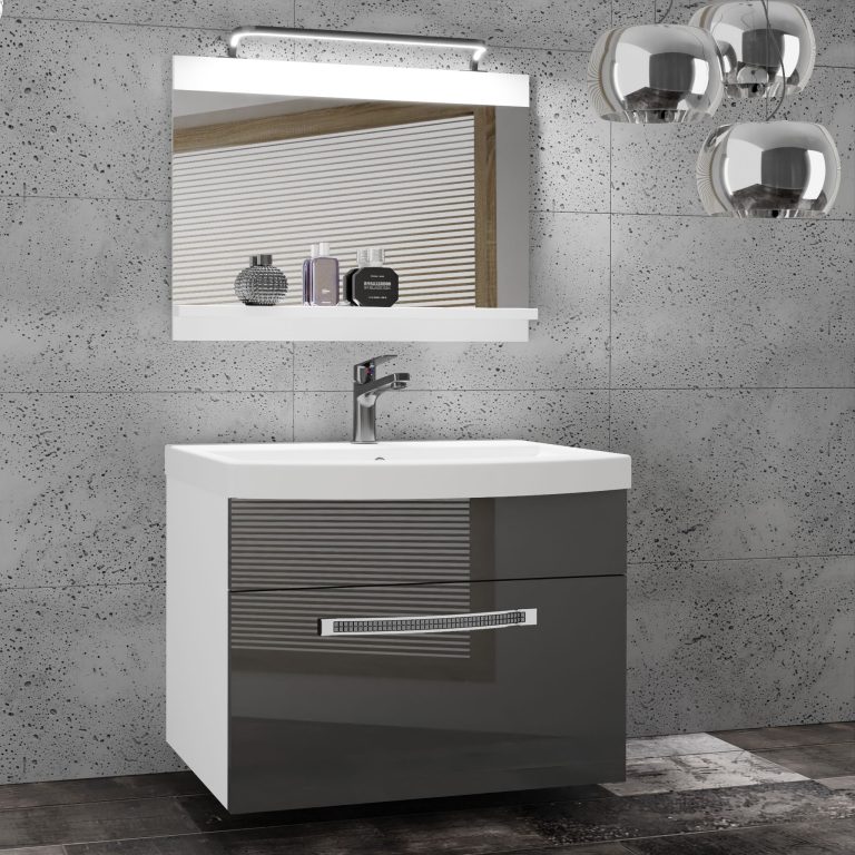 Koupelnový nábytek Belini Premium Full Version šedý lesk + umyvadlo + zrcadlo + LED osvětlení Glamour 7 Výrobce GLA P 1/0/W/S/0/MB/PP