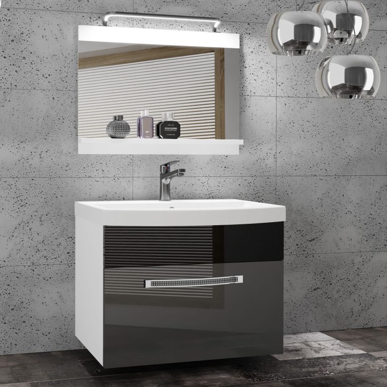 Koupelnový nábytek Belini Premium Full Version šedý lesk / černý lesk + umyvadlo + zrcadlo + LED osvětlení Glamour 12 Výrobce GLA P 1/0/W/SB/0/MB/PP